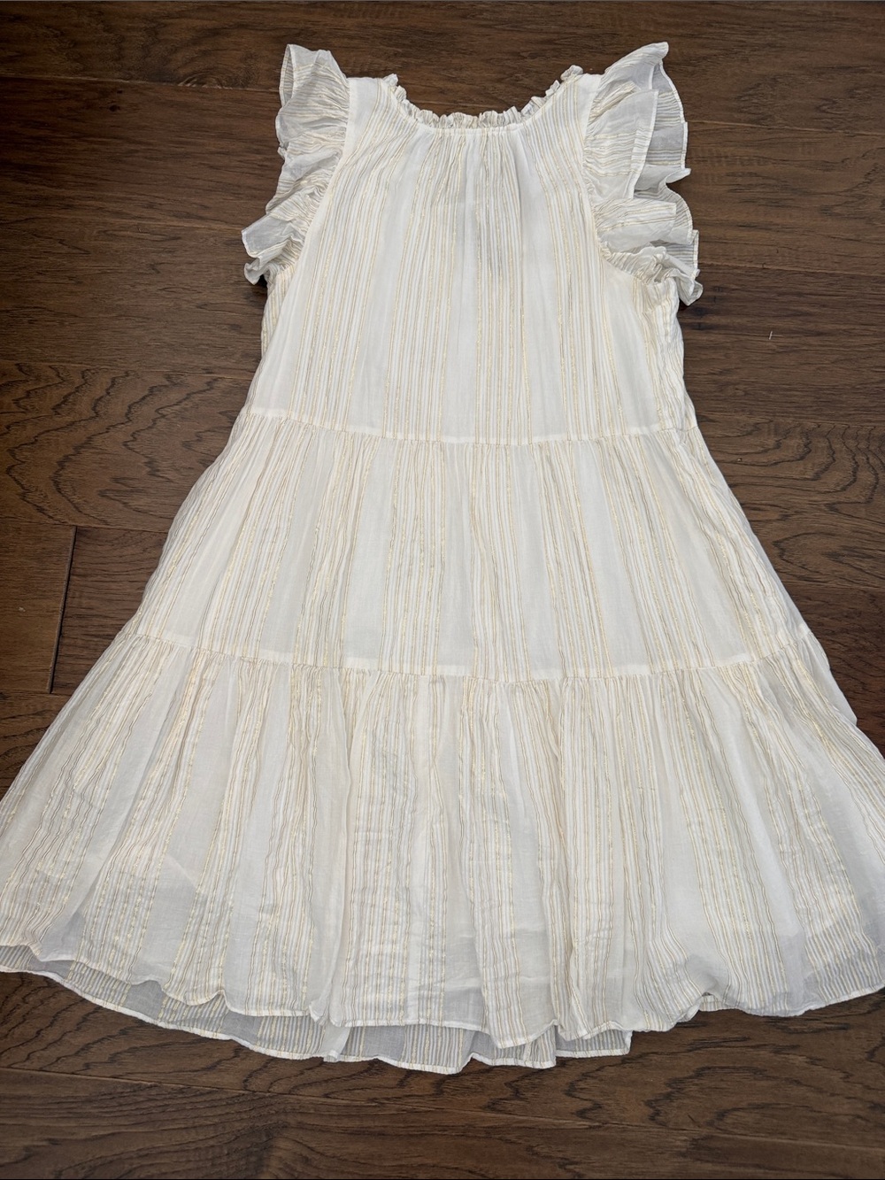 a loves a RomanticGauzy Boho L Metallic Gold Striped Tiered Mini Dress - Picture 10 of 10